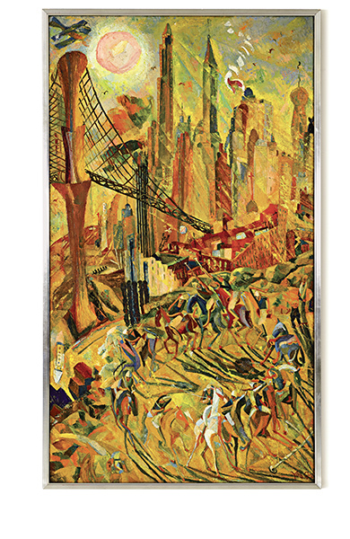 朱沅芷《工業之輪在紐約》，1932 年作，油畫畫布，214 x 122 公分